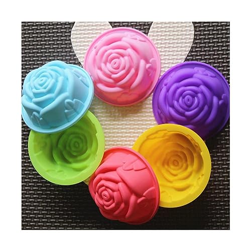 GIVBRO Silikon-Muffin-Formen in Rosenform, Cupcake-Backformen, Backformen für Kuchen, Eis, Pudding, Gelee, 6 Stück (zufällige Farbe) von GIVBRO
