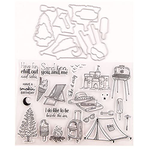 GIVBRO Transparente Silikon-Stempel Siegel Aufkleber Stanzformen Camping Themed Prägeschablonen mit Schloss Grill Zelt Eiscreme Muster DIY Handwerk Form von GIVBRO