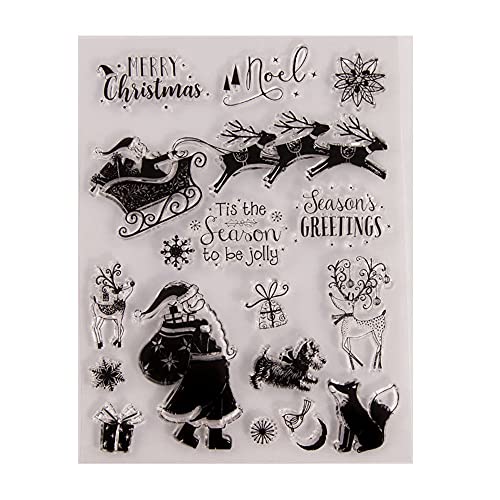 GIVBRO Transparente Stempel Siegel Aufkleber Weihnachten Prägeschablonen DIY Handwerk Form Werkzeuge mit Weihnachtsmann Schlitten Muster von GIVBRO