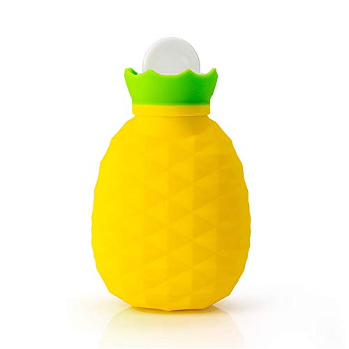 GIVBRO Wärmflasche aus Silikon, Ananas-Form, glatte Oberfläche, beidseitig mit Strickbezug, 200 ml von GIVBRO