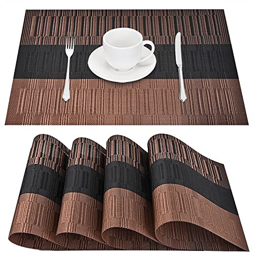 GIVERARE Platzsets 4er Set, Hitzebeständige Gewebte Vinyl Platzdeckchen, rutschfest Abwaschbar PVC Tischunterlage, Premium Kunststoff Tischmatten für Esstisch, Küchentisch (Schwarz+Braun) von GIVERARE