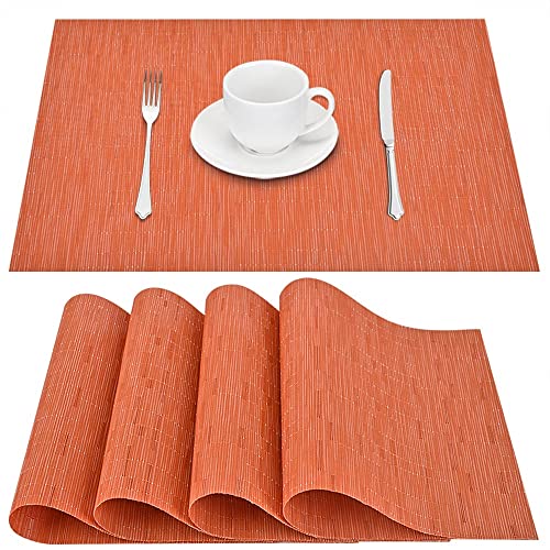 GIVERARE Tischsets 4er Set, Hitzebeständiges Gewebtes Vinyl Tischset, Rutschfest Abwaschbar PVC Tischmatte, Leicht zu Reinigen Premium Kunststoffmatten für Essen, Küchentisch (Orange) von GIVERARE