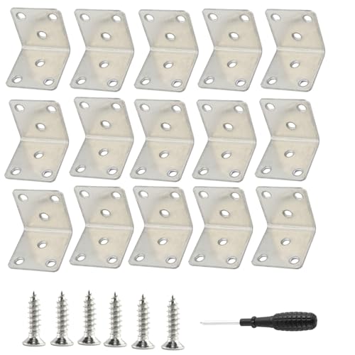 GIVIHGETI 15 Stück 40 x 40 x 40 mm Edelstahl Winkelverbinder 90 Grad L Klammern Eckwinkel mit 90 Stück Schraube, für Möbel Tabelle Stuhl Bücherregal Schränke Wandbefestigung Anbau von GIVIHGETI