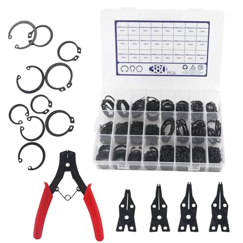 GIVIHGETI 381 Stück 4-in-1 Sprengringzange mit 4 mm bis 30 mm Legierung Stahl Außen Halterungsringe Internem und Externem Sprengring Sicherungsring Sortiment von GIVIHGETI