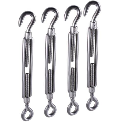 GIVIHGETI 4 Stück Spannschlösser Drahtspanner M10 Edelstahl Spannhaken Drahtseil Spanner M10 Öse und Haken Spannschloss für Segel Befestigung, Wäscheleine & mehr von GIVIHGETI