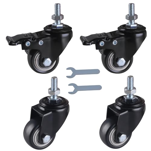 GIVIHGETI 40mm Möbelrollen Lenkrollen Schwerlastrollen Tragkraft 60kg pro Rad mit 2 Bremsen + Schrauben M8x25 Leise 4 Lenkrollen für Palettenmöbel (2 Bremsrollen,2 Lenkrollen) von GIVIHGETI