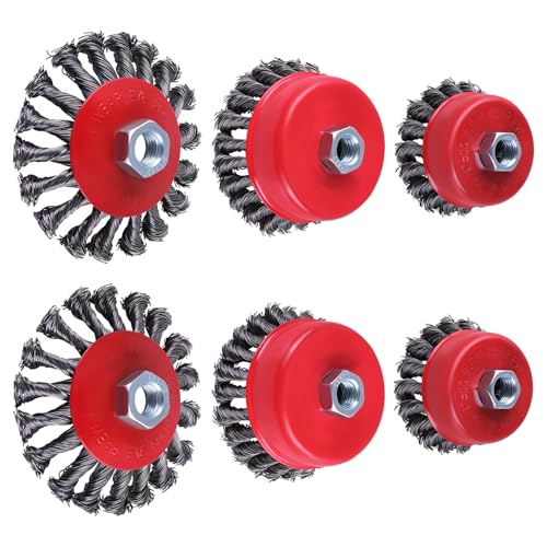 GIVIHGETI 6 Stück Drahtbürsten Set für Winkelschleifer, M14 x 2 Topfbürste Ø 75 mm Ø 100mm, M14 Unkrautbürste Stahlbürste Wildkrautbürste Motorsense, Scheibenbürste für Garten Unkraut und Moos GIVIHGETI 6 Stück Drahtbürsten Set für Winkelschleifer, M14 x 2 Topfbürste Ø 75 mm Ø 100mm, M14 Unkrautbürste Stahlbürste Wildkrautbürste Motorsense, Scheibenbürste für Garten Unkraut und Moos von GIVIHGETI