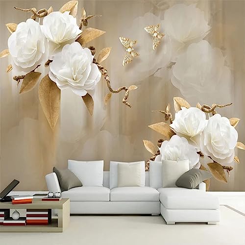 3D Stereo Goldbraune Rosenblüten Muralo Tapete, Magnolienblume Tapete für Wand, 300 x 210 cm Wandbild Dekoration - für Study Zimmer Restaurant Cafe die Mauer von GIVLWF