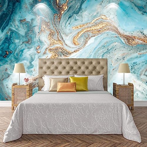 Blaue Tintenstruktur Mural Wandbild, Abstrakte Goldmarmorkunst Designer-Tapeten, 350 x 265 cm Wandbild Dekoration - für Zuhause Schlafzimmer die Mauer von GIVLWF