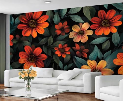 Blumentapete & Wandbild, rustikale Blumentapete, abziehen und aufkleben, Wandpapier für Wohnzimmer, Boho-Blume, großes Wandbild & Heimdekoration, selbstklebend von GIVLWF