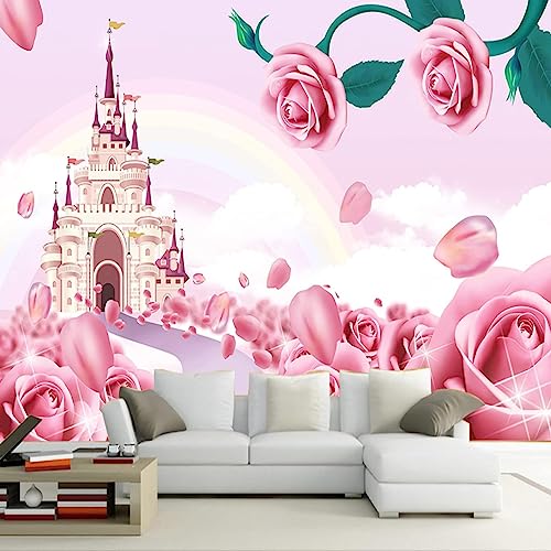 Cartoon-rosa Rose Muralo Tapete, Prinzessin Schloss Blumen Druck Tapete für Wand, 300 x 210 cm Wandbild Dekoration - für Study Zimmer Restaurant Cafe die Mauer von GIVLWF