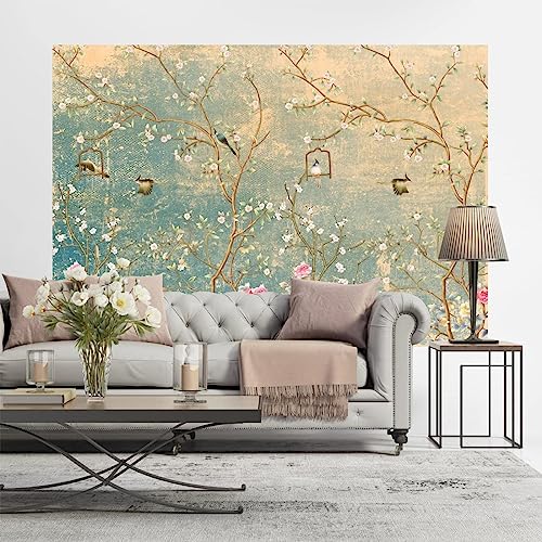 Chinoiserie-Blumen Und Vögel Mural Wandbild, Blumen-Luxus-Hintergrund Designer-Tapeten, 350 x 265 cm Wandbild Dekoration - für Zuhause Schlafzimmer die Mauer von GIVLWF