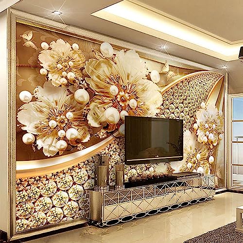 Europäischer Luxus Mural Wandbild, Goldene Geprägte Goldschmuck-Blumenkunst Designer-Tapeten, 350 x 265 cm Wandbild Dekoration - für Zuhause Schlafzimmer die Mauer von GIVLWF