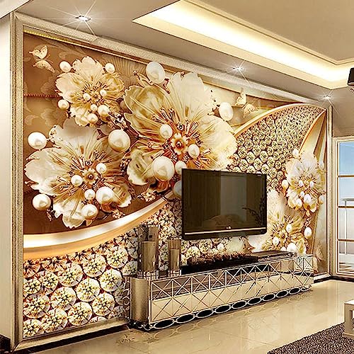 Europäischer Luxus Muralo Tapete, Goldene Geprägte Goldschmuck-Blumenkunst Tapete für Wand, 300 x 210 cm Wandbild Dekoration - für Study Zimmer Restaurant Cafe die Mauer von GIVLWF