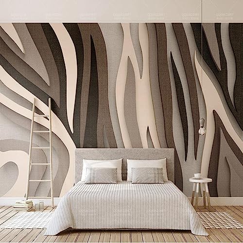 Europäisches Retro-Braun Gestreift Muralo Tapete, Graue Linien Tapete für Wand, 300 x 210 cm Wandbild Dekoration - für Study Zimmer Restaurant Cafe die Mauer von GIVLWF