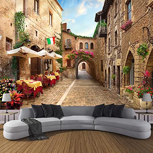 GIVLWF 3D Europäisches Italienisches Flair Tapeten, Street View-Landschaft Fotoposter, Wandbild Dekoration - für Büro Arbeitszimmer Häuser Wanddeko die Mauer 250 x 175 cm von GIVLWF