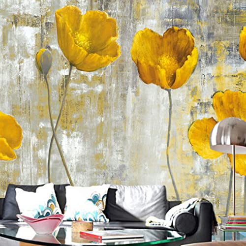 GIVLWF Abstrakte Retro-Tulpe Im Europäischen Stil Tapeten, Gelbe Graue Blume Vlies Tapete, Wandbild Dekoration - für Zuhause Schlafzimmer die Mauer 350 x 265 cm von GIVLWF