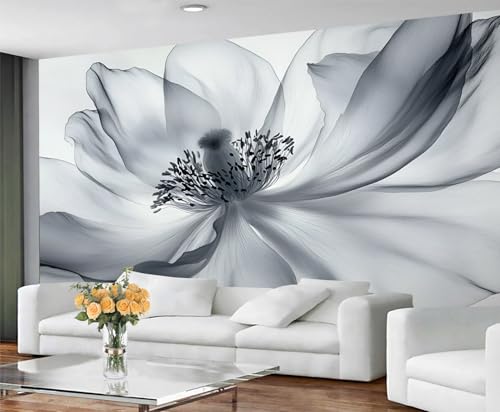 GIVLWF Blumen Tapeten-Wandbild – Rochen Blumen Wandbild & Heimdekoration, Schlafzimmertapete, Tapete für Wohnzimmer, nicht selbstklebend, Grau von GIVLWF