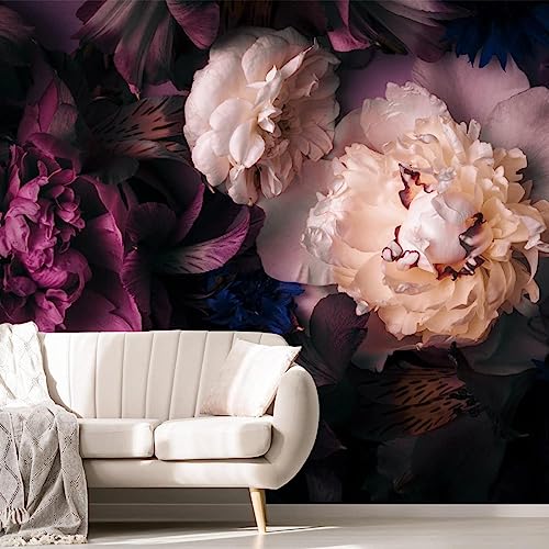 GIVLWF Dunkles Blumenmuster Fotomural, Pfingstrosenblüten Einfachheit Mode Luxus Wandtapete, 400 x 280 cm Wandbild Dekoration - für Wohnzimmer Schlafzimmer, Büro, Küche die Mauer von GIVLWF