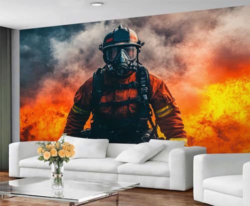 GIVLWF Feuerwehrmann Tapeten-Wandbild – Rauch und Flammen Wandbild & Heimdekoration, Schlafzimmertapete, Tapete für Wohnzimmer, nicht selbstklebend, Feuerthema von GIVLWF