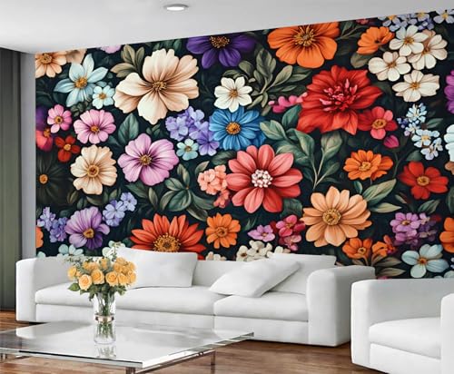 GIVLWF Floral Wallpaper Mural - Boho Blumen Wandbild & Wohnkultur, Schlafzimmertapete, Tapete für Wohnzimmer, nicht selbstklebend, rustikales Blumenmuster von GIVLWF