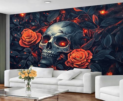 GIVLWF Gotisches Tapeten-Wandbild – Gotischer Totenkopf-Wandbild & Heimdekoration, Schlafzimmertapete, Tapete für Wohnzimmer, nicht selbstklebend, romantische Blumen GIVLWF Gotisches Tapeten-Wandbild – Gotischer Totenkopf-Wandbild & Heimdekoration, Schlafzimmertapete, Tapete für Wohnzimmer, nicht selbstklebend, romantische Blumen von GIVLWF