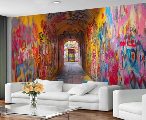 GIVLWF Graffiti-Tapeten-Wandbild – Graffiti-Wandbild & Heimdekoration, Schlafzimmertapete, Tapete für Wohnzimmer, nicht selbstklebend, bunte Straßenkunst von GIVLWF