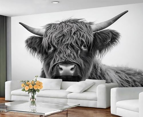 GIVLWF Highland Cattle Tapeten-Wandbild – Graue Kuh Wandbild & Heimdekoration, Schlafzimmer-Tapete, Tapete für Wohnzimmer, nicht selbstklebend, Bauernhaus-Tiere GIVLWF Highland Cattle Tapeten-Wandbild – Graue Kuh Wandbild & Heimdekoration, Schlafzimmer-Tapete, Tapete für Wohnzimmer, nicht selbstklebend, Bauernhaus-Tiere von GIVLWF