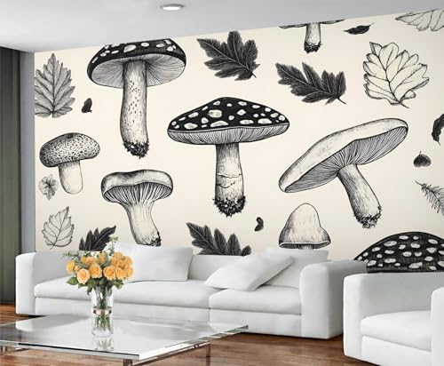 GIVLWF Pilz-Tapeten-Wandbild – Laub, botanisches Wandbild & Heimdekoration, Schlafzimmertapete, Tapete für Wohnzimmer, nicht selbstklebend, Waldbotanisch von GIVLWF