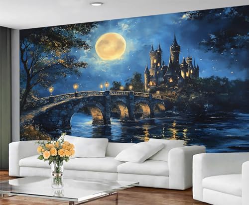 GIVLWF Schloss-Tapete und Wandbild, Fantasy-Schloss-Tapete, abziehen und aufkleben, Schlafzimmer-Wandpapier, Sternennachtblau, großes Wandbild und Heimdekoration, selbstklebend GIVLWF Schloss-Tapete und Wandbild, Fantasy-Schloss-Tapete, abziehen und aufkleben, Schlafzimmer-Wandpapier, Sternennachtblau, großes Wandbild und Heimdekoration, selbstklebend von GIVLWF