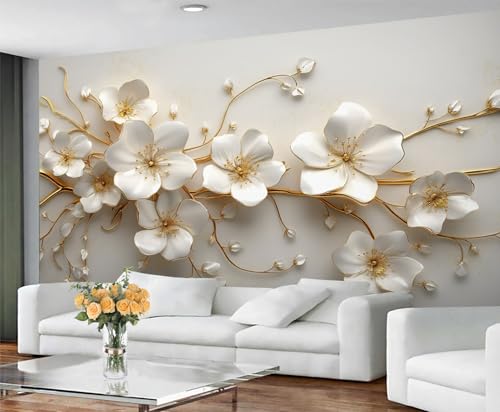 GIVLWF Tapete, florale Heimdekoration und Wandbild, selbstklebende Tapete für Wohnzimmer, orientalische Blumen, weiße Blumen, Schlafzimmer, Wandpapier, abziehen und aufkleben von GIVLWF