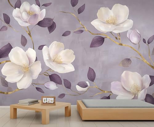 GIVLWF Tapete, florale Heimdekoration und großes Wandbild, rustikale weiße Blumen-Tapete für Wohnzimmer, Schlafzimmer, nicht selbstklebende Wandbild, einfaches Violett von GIVLWF