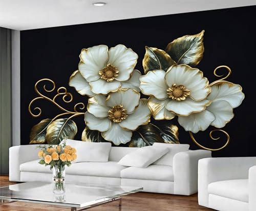 GIVLWF Tapete, florales Heimdekor und Wandbild, selbstklebende Tapete für Wohnzimmer, 3D-Blumen-Schlafzimmer, Wandbild, abziehen und aufkleben, Reliefblumen-Dekor von GIVLWF
