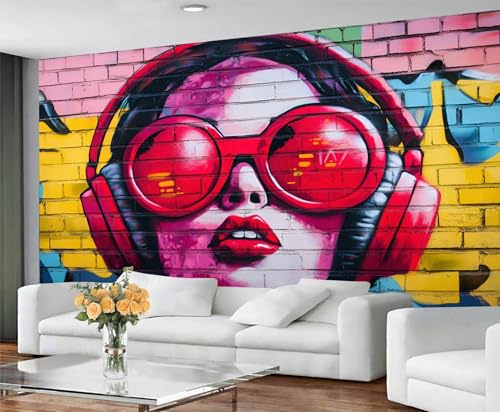 GIVLWF Tapete, modische Wohnkultur und Wandbild, selbstklebende Tapete für Wohnzimmer, Musikmädchen, Schlafzimmer, Wandbild, Abziehen und Aufkleben, Graffiti-Kunstdekor von GIVLWF