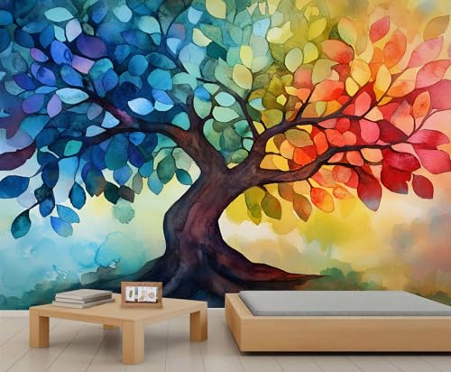 GIVLWF Tapete – Baum des Lebens, Heimdekoration & großes Wandbild, bunte Baumtapete für Wohnzimmer, Schlafzimmer, nicht selbstklebendes Wandbild, nordische abstrakte Botanik von GIVLWF