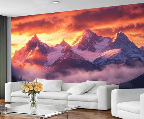 GIVLWF Tapete – Berg Home Decor & Wandbild, selbstklebende Tapete für Wohnzimmer, Natur, Berg, Schlafzimmer, Wandbild, abziehen und aufkleben, Sonnenuntergang Landschaft Dekor von GIVLWF