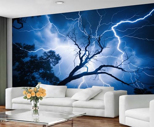 GIVLWF Tapete – Blitz-Landschaft, Heimdekoration und Wandbild, selbstklebende Tapete für Wohnzimmer, blauer Blitz, Nachtwald-Szene, Schlafzimmer, Wandpapier, abziehen und aufkleben GIVLWF Tapete – Blitz-Landschaft, Heimdekoration und Wandbild, selbstklebende Tapete für Wohnzimmer, blauer Blitz, Nachtwald-Szene, Schlafzimmer, Wandpapier, abziehen und aufkleben von GIVLWF