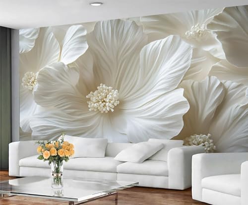 GIVLWF Tapete - Blumen Wohnkultur & Wandbild, 3D Weiße Blumen Schlafzimmer Tapete, Tapeten für Wohnzimmer, große Wandbild, nicht selbstklebend, Relief Floral von GIVLWF