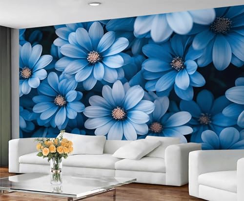 GIVLWF Tapete - Daisy Home Decor & Mural, Blaues Blumenmuster, Schlafzimmertapete, Tapeten für Wohnzimmer, großes Wandbild, nicht selbstklebend, rustikales Blumenmuster von GIVLWF
