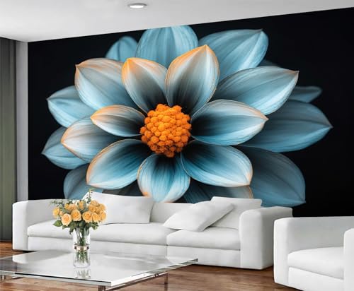 GIVLWF Tapete - Floral Home Decor & Mural, Blau Floral Schlafzimmer Tapete, Tapeten für Wohnzimmer, große Wandbild, nicht selbstklebend, blühende Blumen von GIVLWF