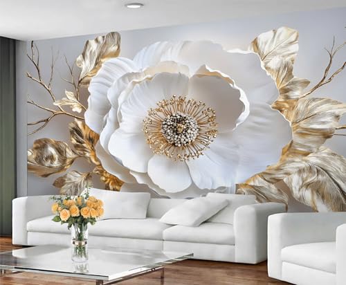 GIVLWF Tapete - Floral Home Decor & Mural, Luxus Floral Schlafzimmer Tapete, Tapeten für Wohnzimmer, große Wandbild, nicht selbstklebend, 3D-Relief-Blumen von GIVLWF