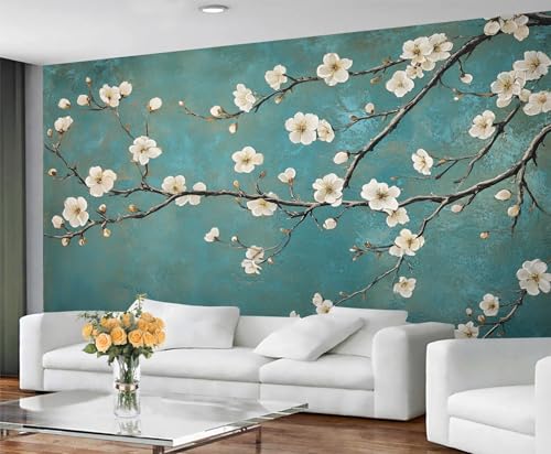 GIVLWF Tapete - Floral Home Decor & Mural, Weiße Blumen Schlafzimmer Tapete, Tapeten für Wohnzimmer, Großes Wandbild - Nicht Selbstklebend, Abstraktes Grün von GIVLWF
