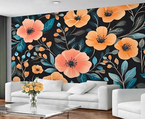 GIVLWF Tapete – Florale Heimdekoration und Wandbild, Boho-Blumen, Schlafzimmertapete, Tapete für Wohnzimmer, großes Wandbild, nicht selbstklebend, Aquarell-Blumenmuster von GIVLWF