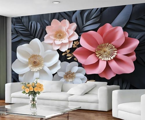 GIVLWF Tapete – Florals Home Decor & Wandbild, selbstklebende Tapete für Wohnzimmer, 3D-Blumen-Schlafzimmer, Wandbild, abziehen und aufkleben, Weiß & Rosa Dekor von GIVLWF