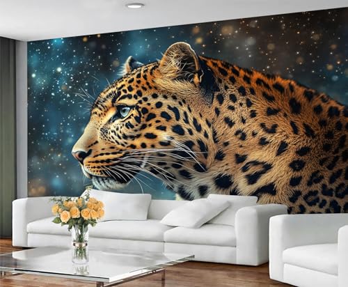 GIVLWF Tapete – Galaxie Gepard Home Decor & Wandbild Mysteriöser Leopard Schlafzimmer Tapete, Weltraumtiere Tapete für Wohnzimmer, großes Wandbild (nicht selbstklebend) von GIVLWF