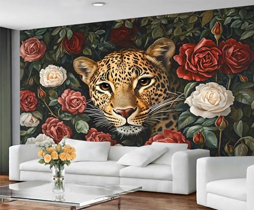 GIVLWF Tapete – Geparden-Druck, Heimdekoration und Wandbild, selbstklebende Tapete für Wohnzimmer, Rosen-Leoparden-Schlafzimmer, Wandbild, abziehen und aufkleben, romantische Tierdekoration GIVLWF Tapete – Geparden-Druck, Heimdekoration und Wandbild, selbstklebende Tapete für Wohnzimmer, Rosen-Leoparden-Schlafzimmer, Wandbild, abziehen und aufkleben, romantische Tierdekoration von GIVLWF