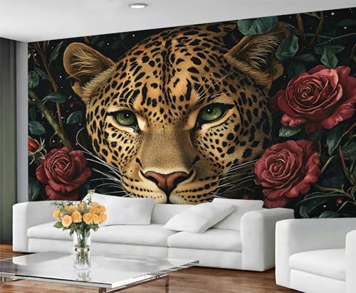 GIVLWF Tapete – Geparden-Druck Wohnkultur & Wandbild, Rosen-Leoparden-Schlafzimmertapete, Wandtapete für Wohnzimmer, großes Wandbild, nicht selbstklebend, romantische Tiere GIVLWF Tapete – Geparden-Druck Wohnkultur & Wandbild, Rosen-Leoparden-Schlafzimmertapete, Wandtapete für Wohnzimmer, großes Wandbild, nicht selbstklebend, romantische Tiere von GIVLWF