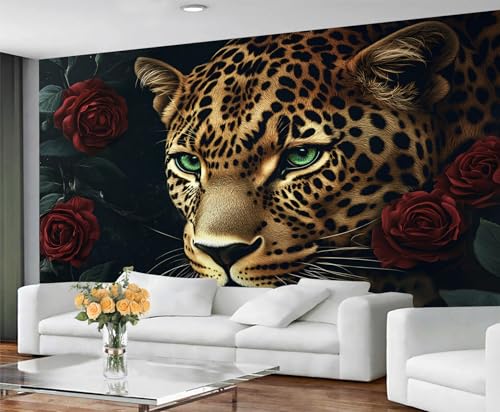 GIVLWF Tapete – Geparden-Druck Wohnkultur & Wandbild, Rosen-Leoparden-Schlafzimmertapete, Wandtapete für Wohnzimmer, großes Wandbild, nicht selbstklebend, romantische Tiere GIVLWF Tapete – Geparden-Druck Wohnkultur & Wandbild, Rosen-Leoparden-Schlafzimmertapete, Wandtapete für Wohnzimmer, großes Wandbild, nicht selbstklebend, romantische Tiere von GIVLWF