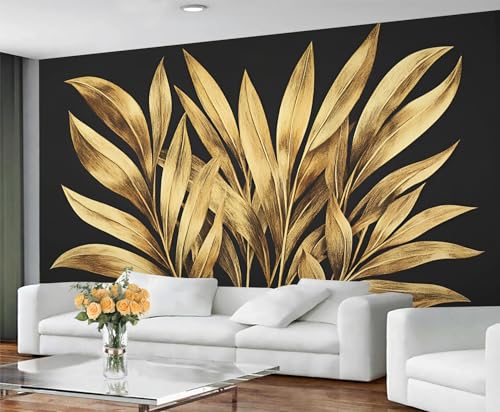 GIVLWF Tapete – Goldblätter, Heimdekoration & Wandbild, Vintage-Blätter, Schlafzimmertapete, goldene Pflanzen, Tapeten für Wohnzimmer, großes Wandbild (nicht selbstklebend) von GIVLWF