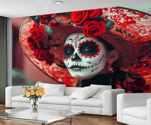 GIVLWF Tapete – Gothic Girl Home Decor & Wandbild, selbstklebende Tapete für Wohnzimmer, Rosenfrau, mexikanische Totenköpfe, Schlafzimmer, Wandpapier, abziehen und aufkleben GIVLWF Tapete – Gothic Girl Home Decor & Wandbild, selbstklebende Tapete für Wohnzimmer, Rosenfrau, mexikanische Totenköpfe, Schlafzimmer, Wandpapier, abziehen und aufkleben von GIVLWF